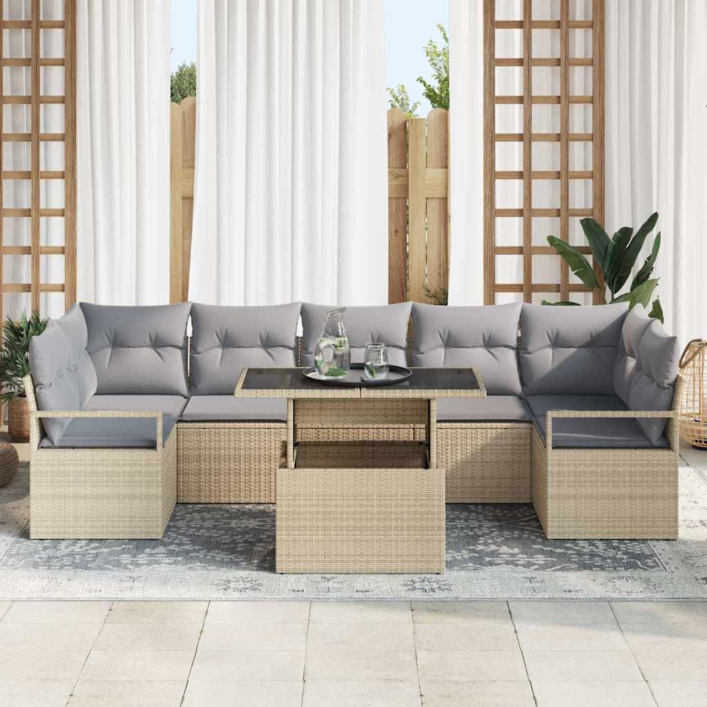 Conjunto de sofá de jardín 8 pcs Beige Poliratán
