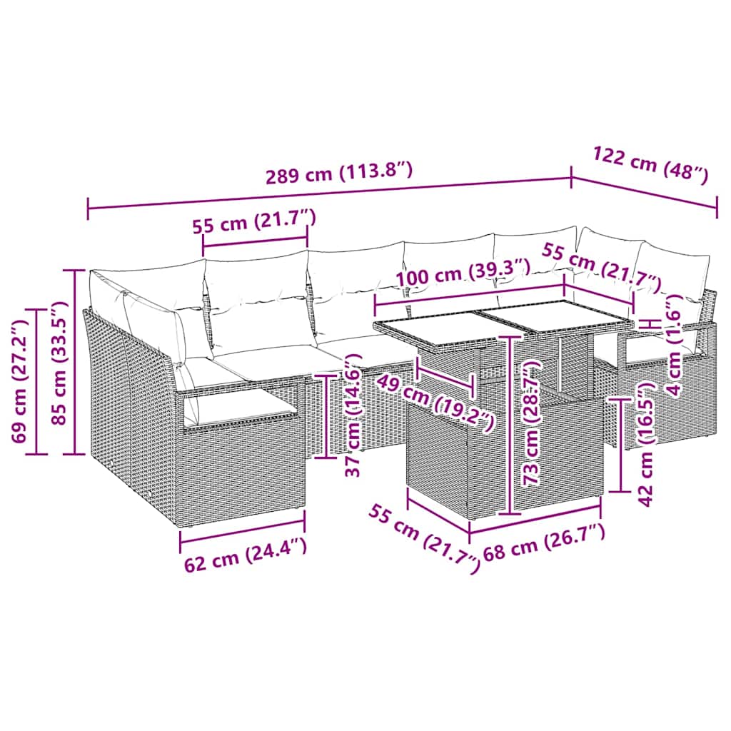 Conjunto de sofá de jardín 8 pcs Beige Poliratán