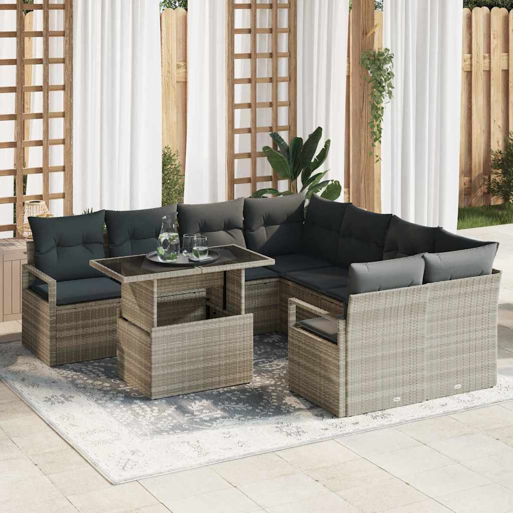 Conjunto de sofá de jardín 9 pcs Gris Claro Poliratán