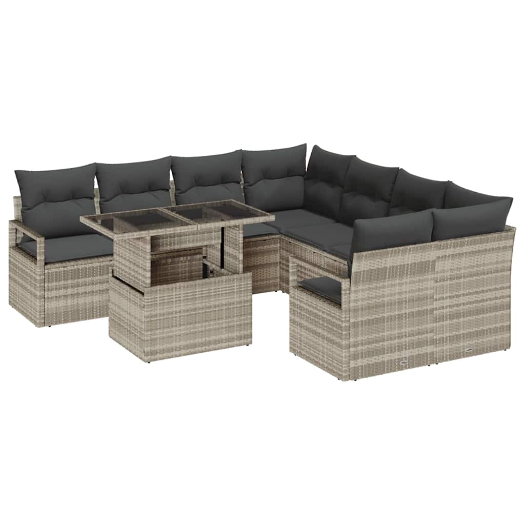 Conjunto de sofá de jardín 9 pcs Gris Claro Poliratán