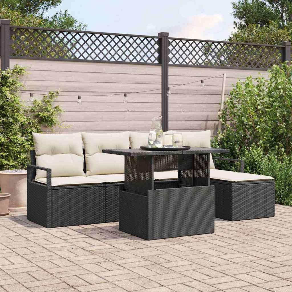 Conjunto de sofá de jardín 6 pcs Negro Poliratán
