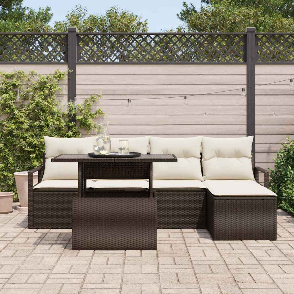 Conjunto de sofá de jardín 6 pcs Marrón Poliratán