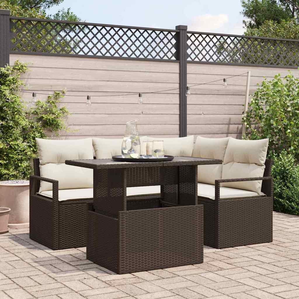 Conjunto de sofá de jardín con cojín 5 pcs Gris Claro Poliratán