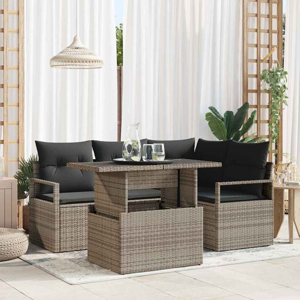 Conjunto de sofá de jardín con cojín 5 pcs Gris Claro Poliratán