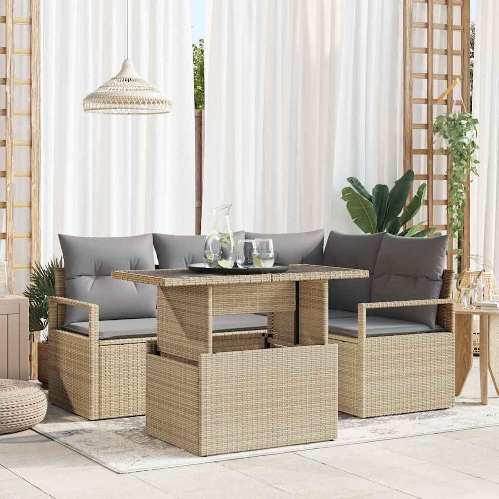 Conjunto de sofá de jardín 5 pcs Beige Poliratán
