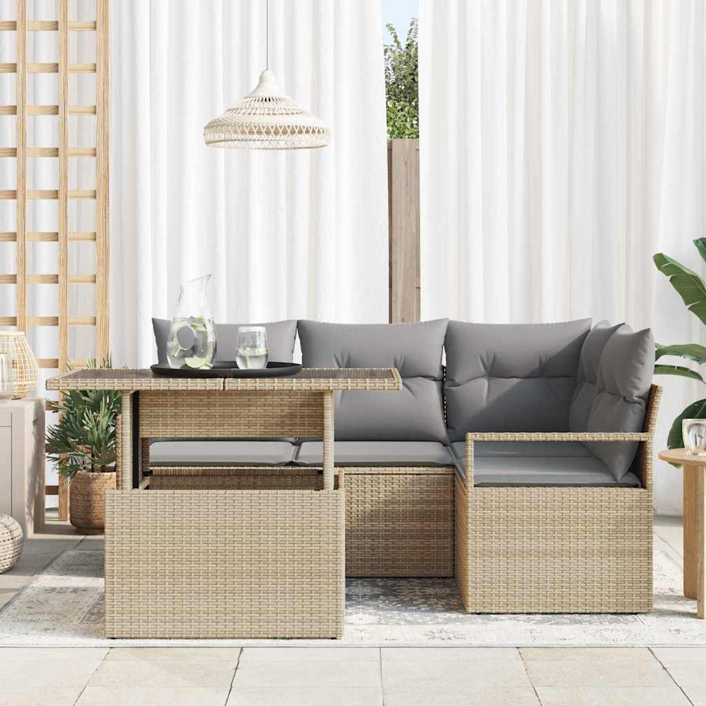 Conjunto de sofá de jardín 5 pcs Beige Poliratán