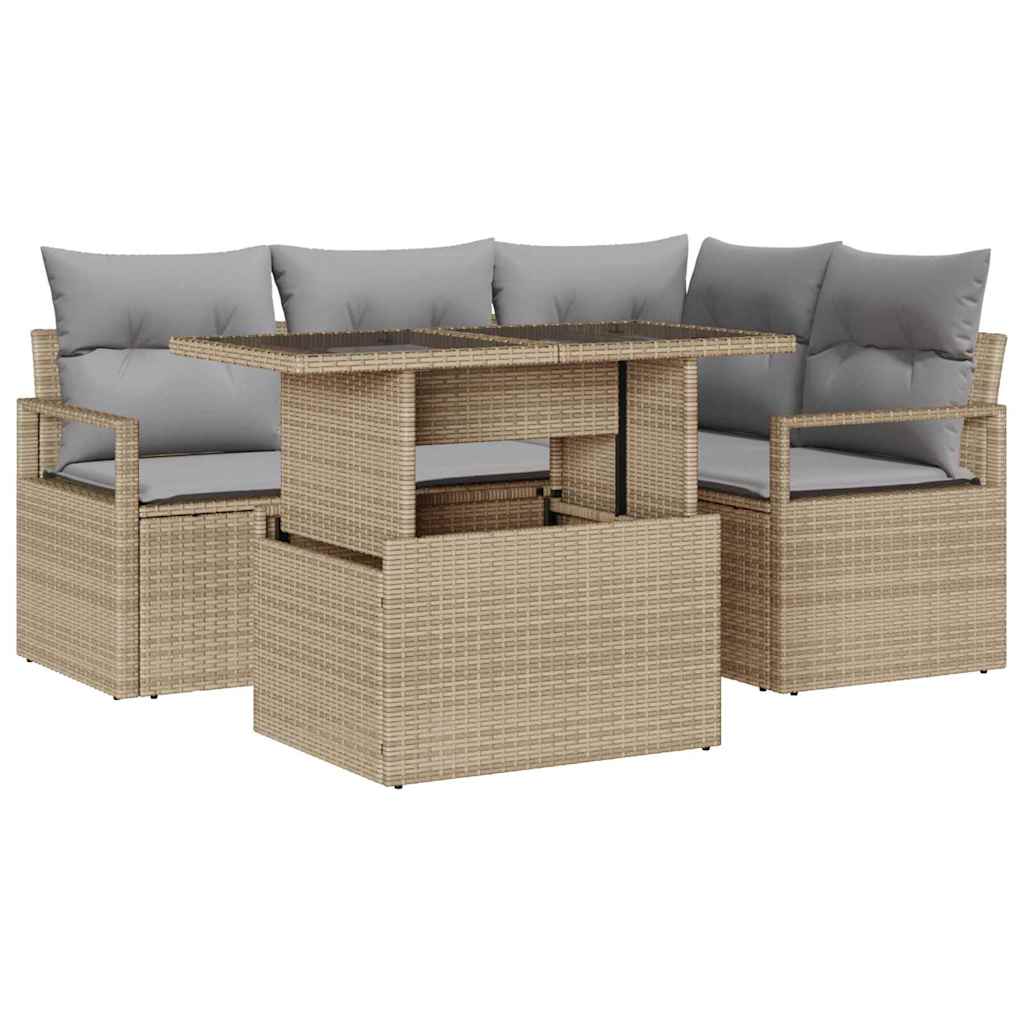 Conjunto de sofá de jardín 5 pcs Beige Poliratán