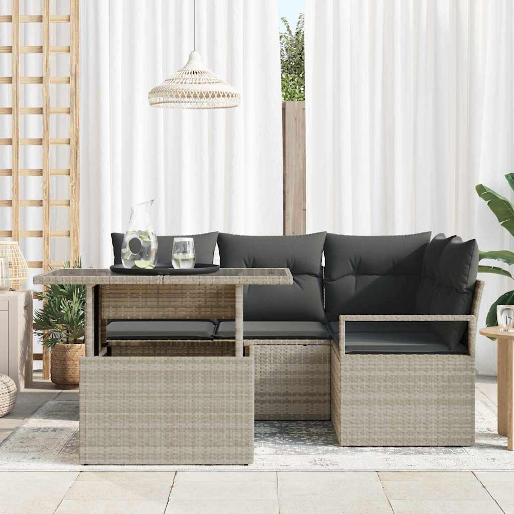 Conjunto de sofá de jardín con cojín 5 pcs Gris Claro Poliratán