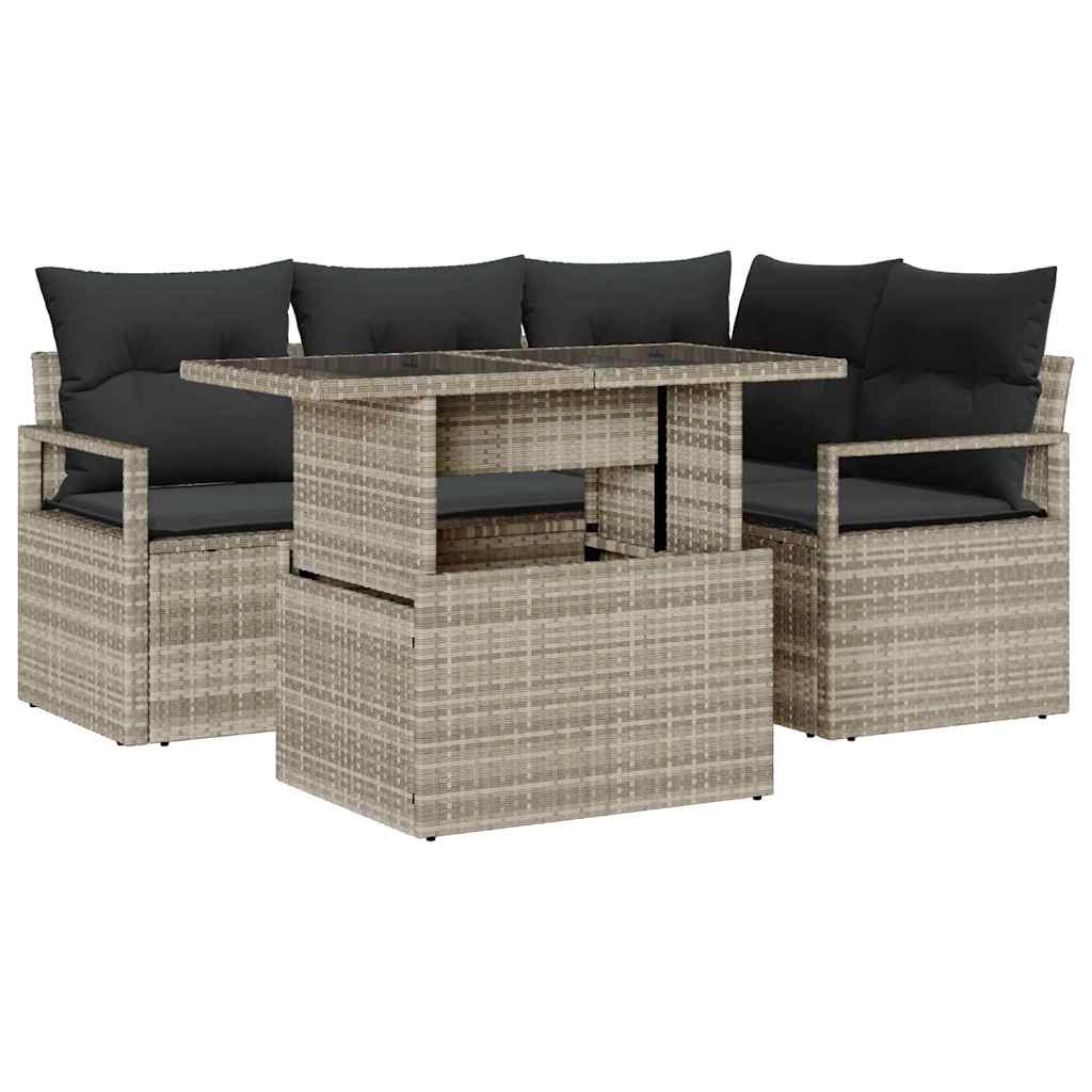 Conjunto de sofá de jardín con cojín 5 pcs Gris Claro Poliratán