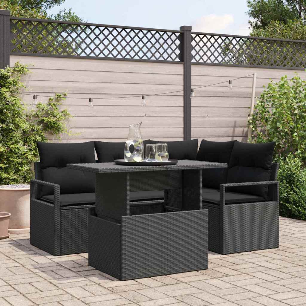 Conjunto de sofá de jardín con cojín 5 pcs Gris Claro Poliratán