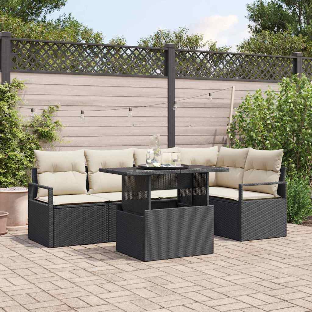 Conjunto de sofá de jardín 6 pcs Negro Poliratán