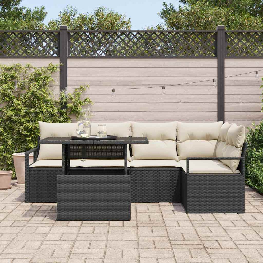 Conjunto de sofá de jardín 6 pcs Negro Poliratán