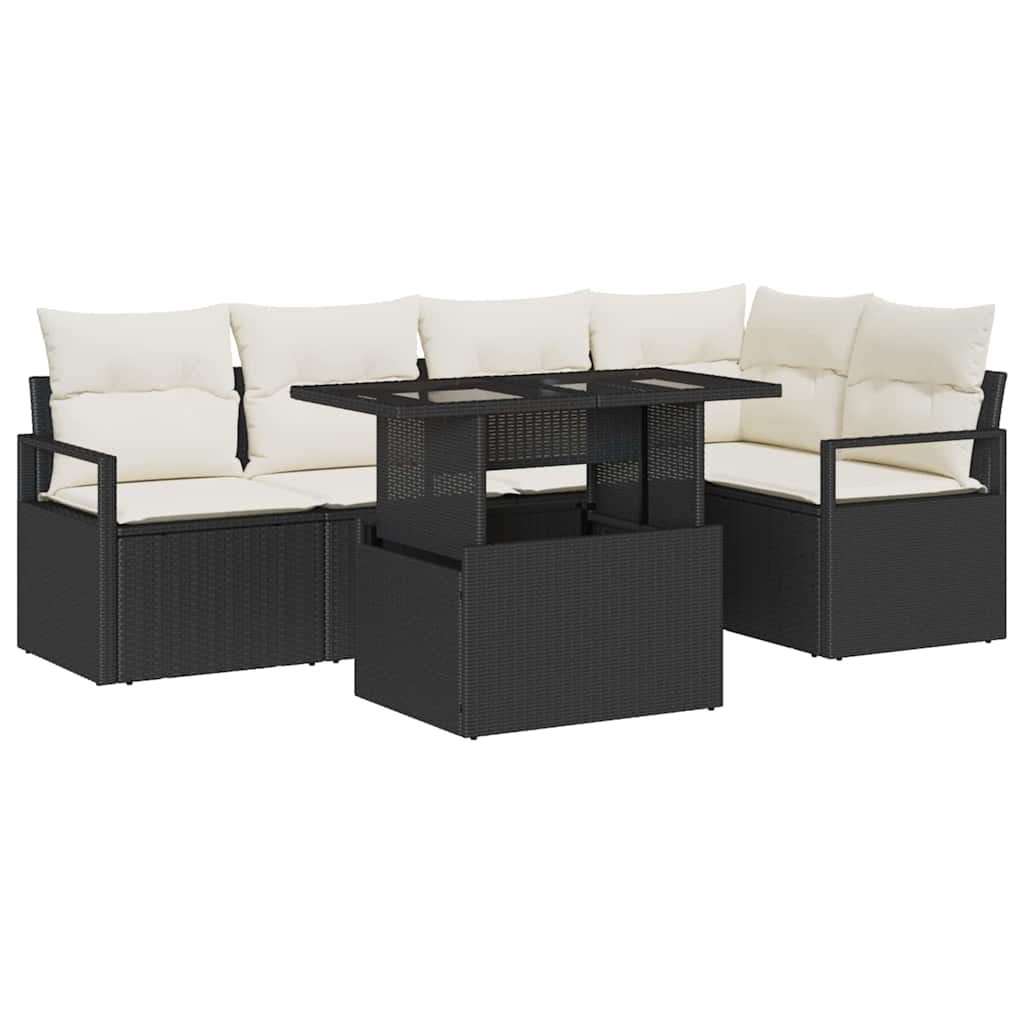 Conjunto de sofá de jardín 6 pcs Negro Poliratán