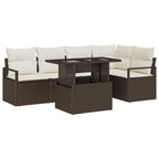 Conjunto de sofá de jardín con cojín 6 pcs Marrón Poliratán