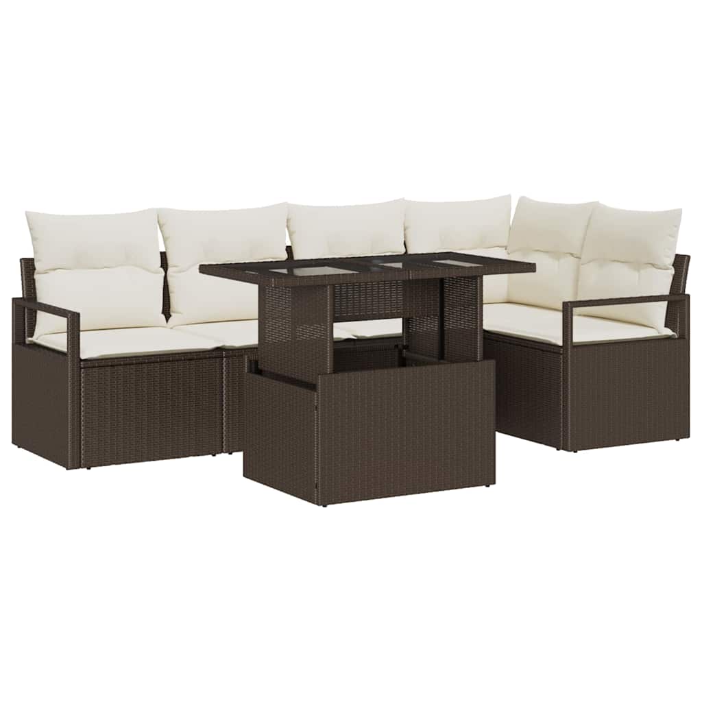 Conjunto de sofá de jardín con cojín 6 pcs Marrón Poliratán
