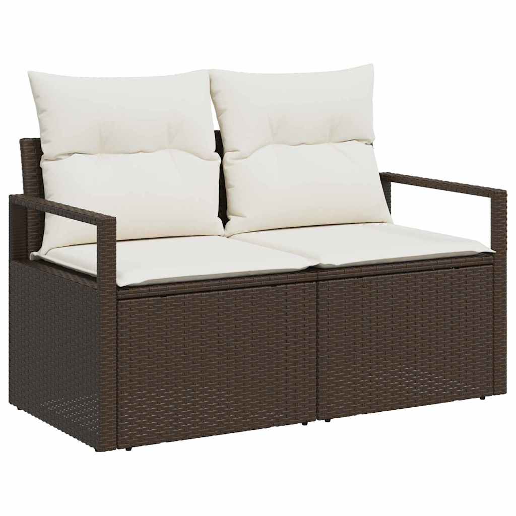 Conjunto de sofá de jardín con cojín 6 pcs Marrón Poliratán