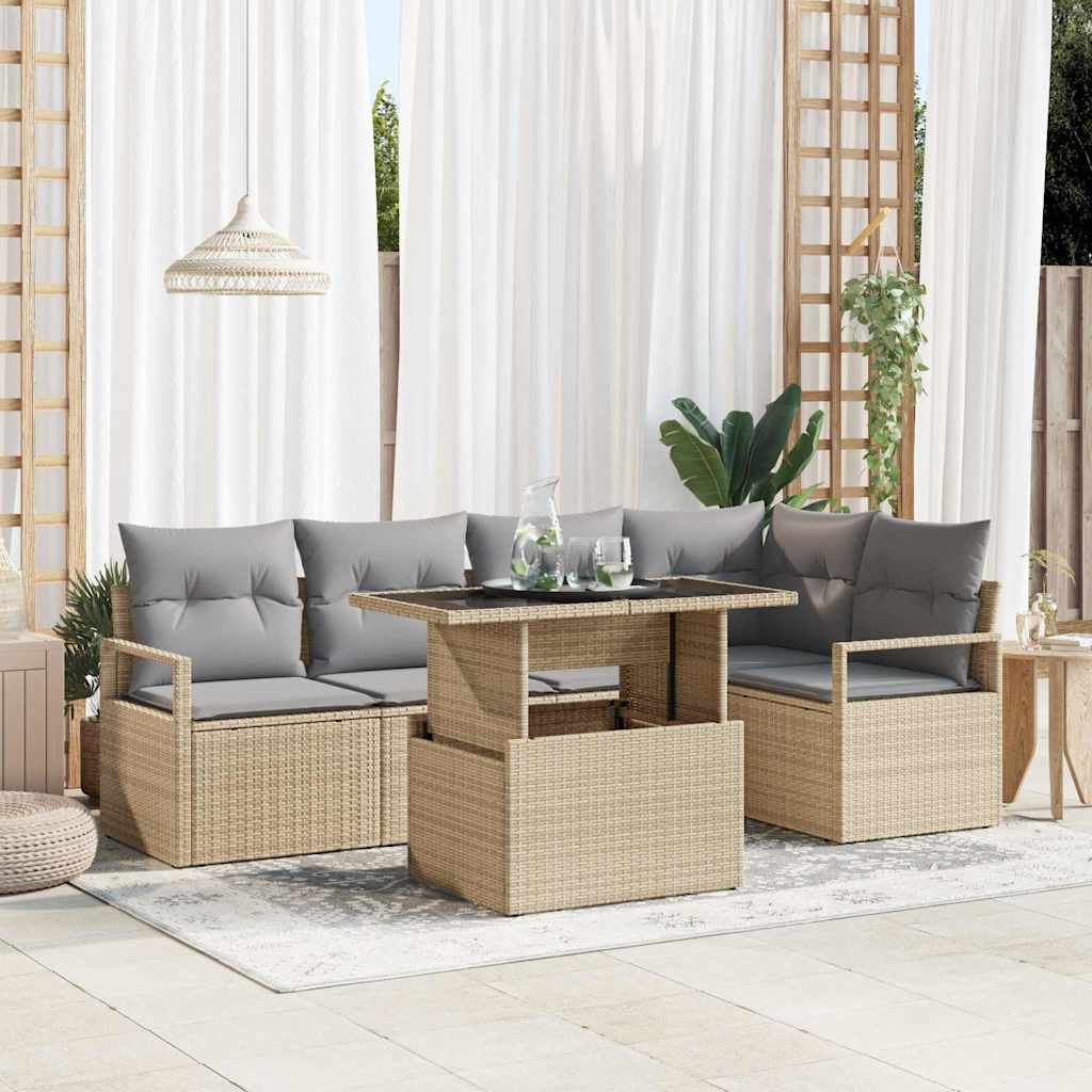 Conjunto de sofá de jardín 5 pcs Marrón ratán sintético