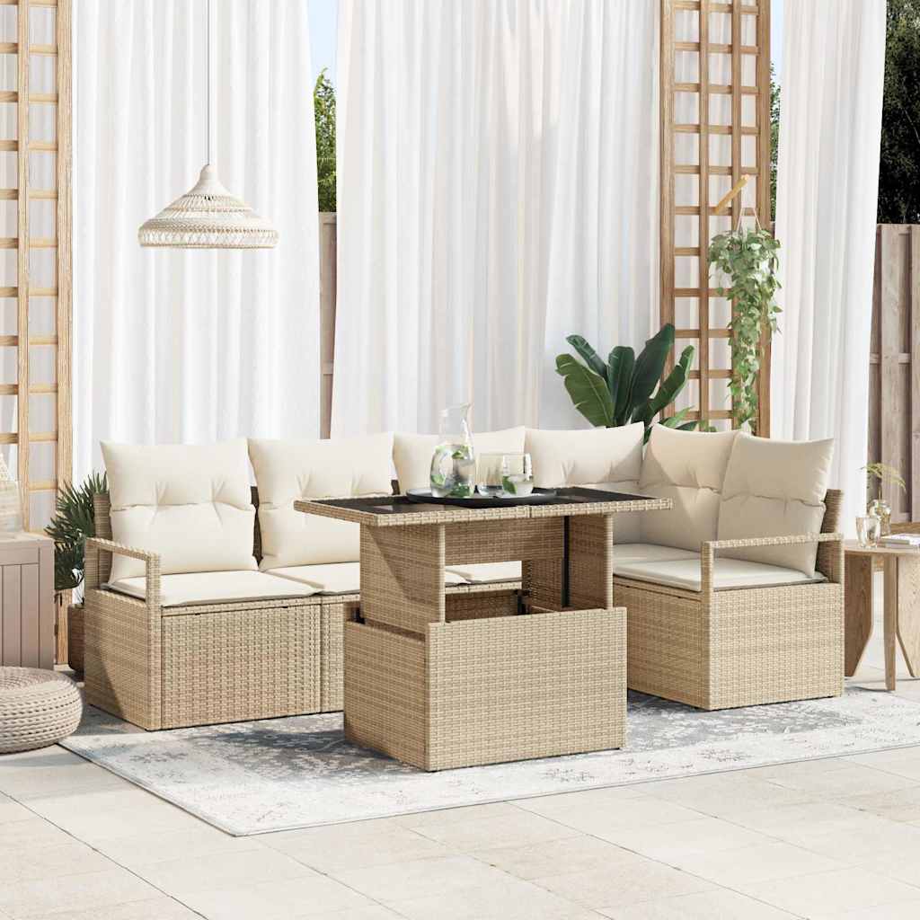 Conjunto de sofá de jardín con cojín 11 pcs Beige Poliratán
