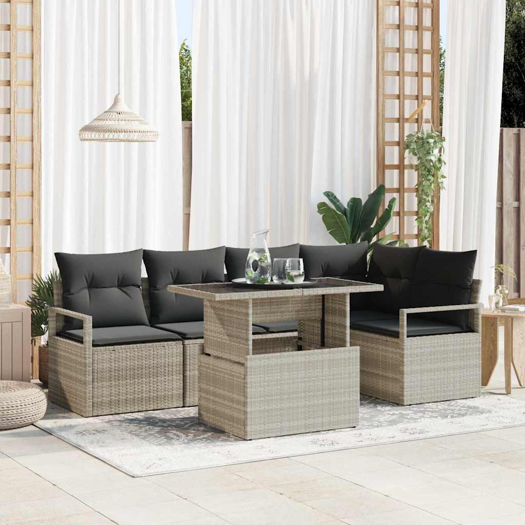 Conjunto de sofá de jardín 6 pcs Gris Claro Poliratán
