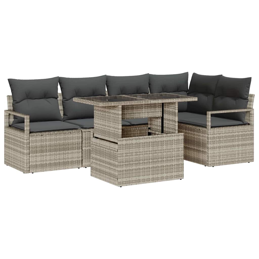 Conjunto de sofá de jardín 6 pcs Gris Claro Poliratán