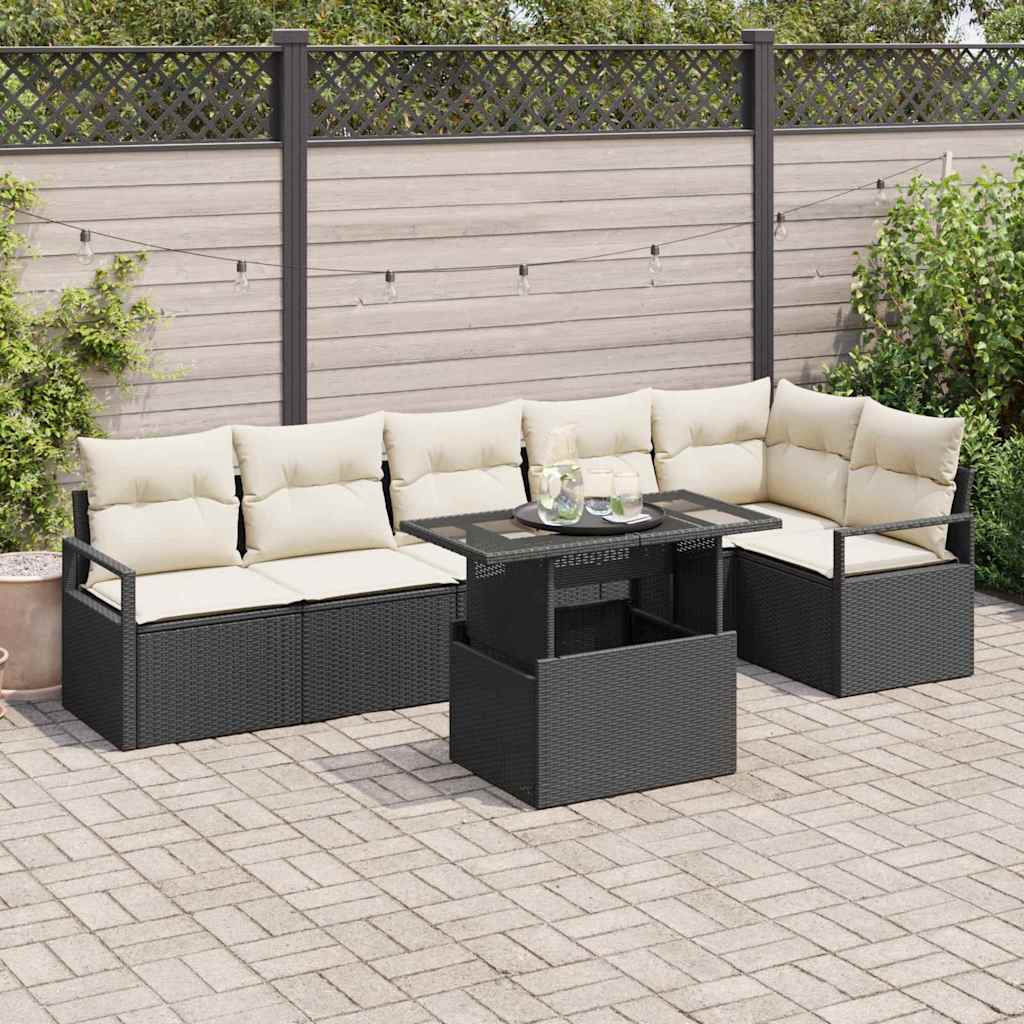 Conjunto de Sofás de Jardim 7 Peças Bege Vime Sintético