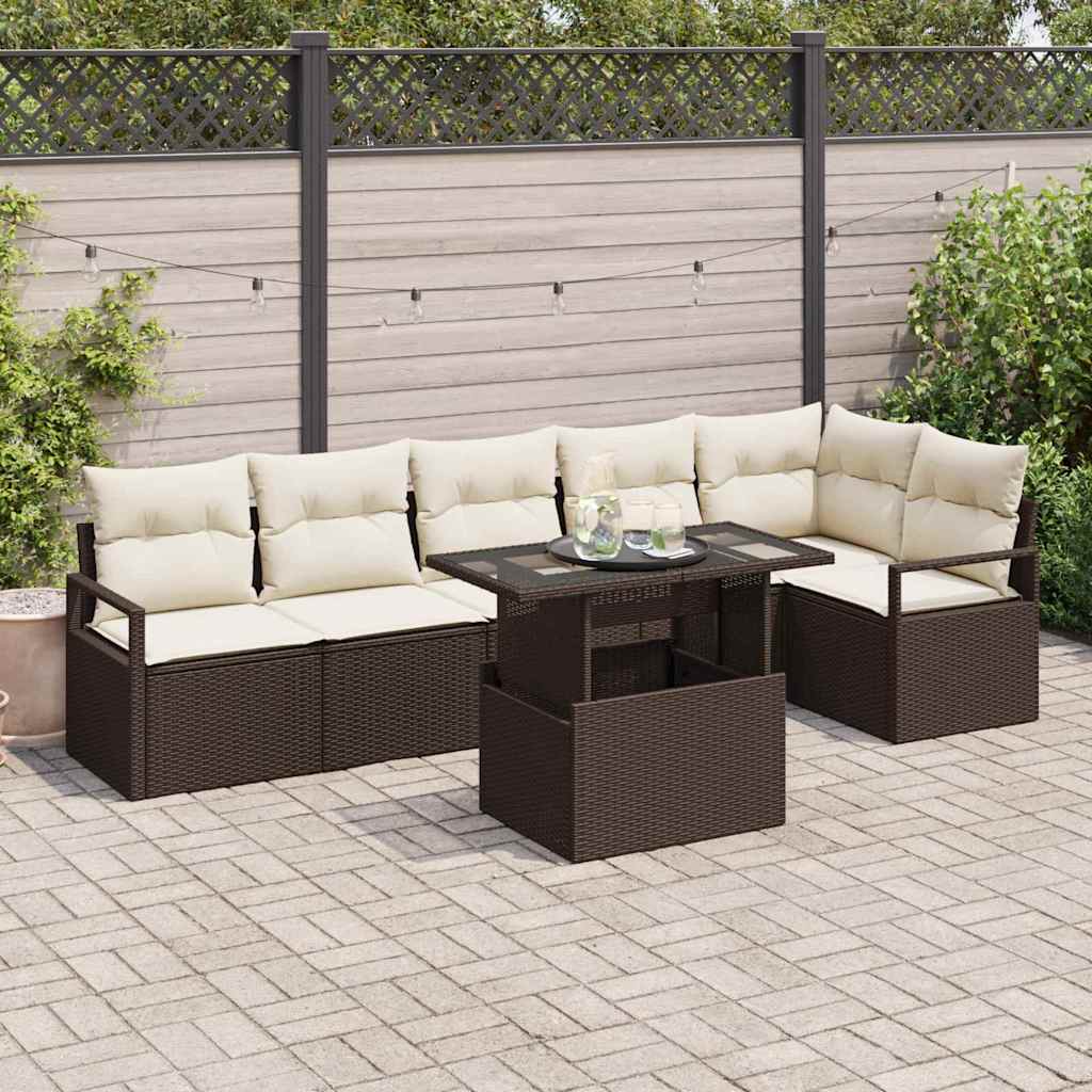 Conjunto de Sofás de Jardim 7 Peças Bege Vime Sintético