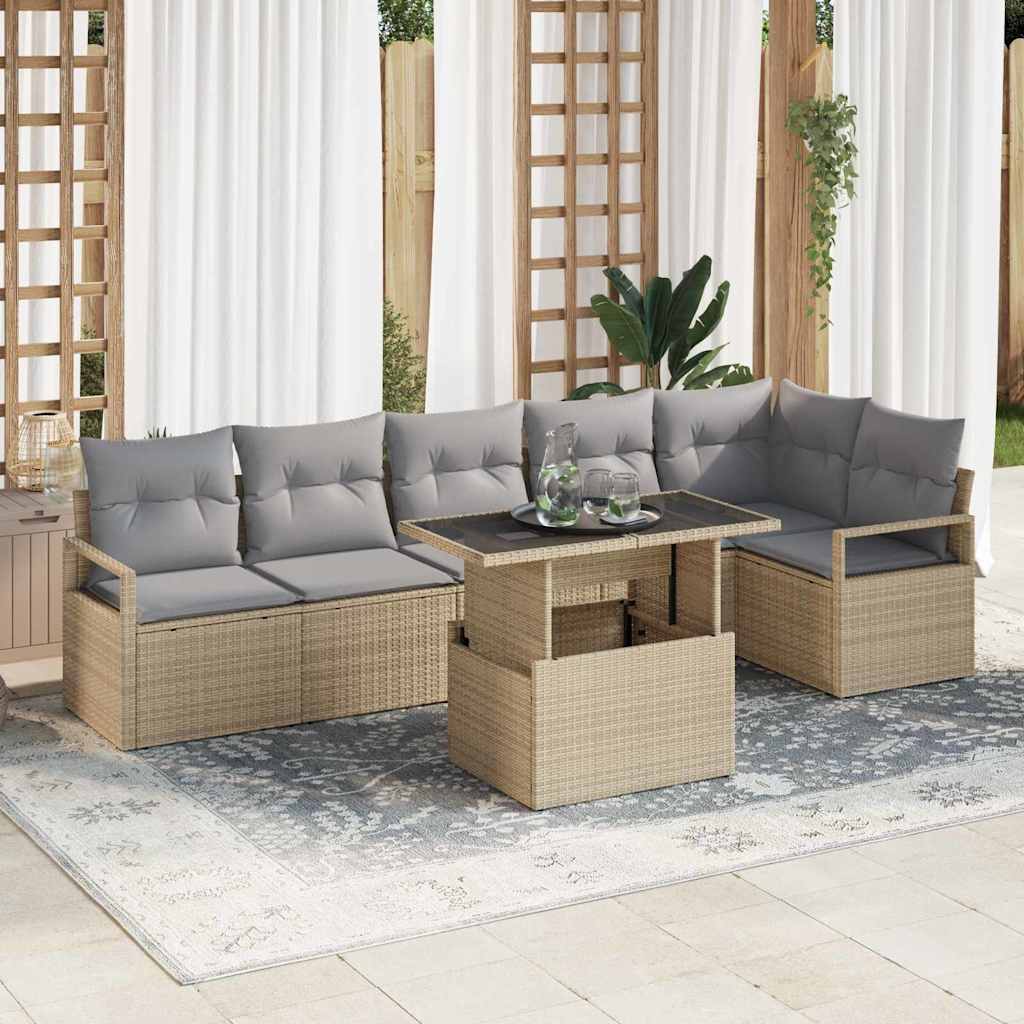 Conjunto de Sofás de Jardim 7 Peças Bege Vime Sintético