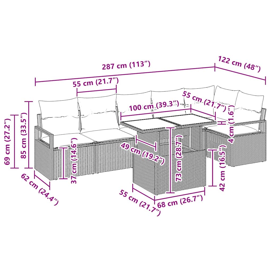 Conjunto de sofá de jardín 7 pcs Beige Poliratán