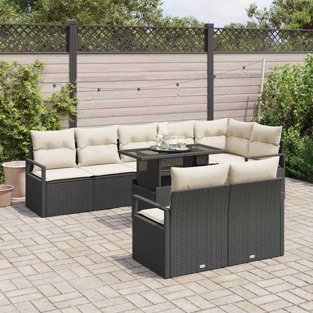 Conjunto de sofá de jardín 9 pcs Negro Poliratán