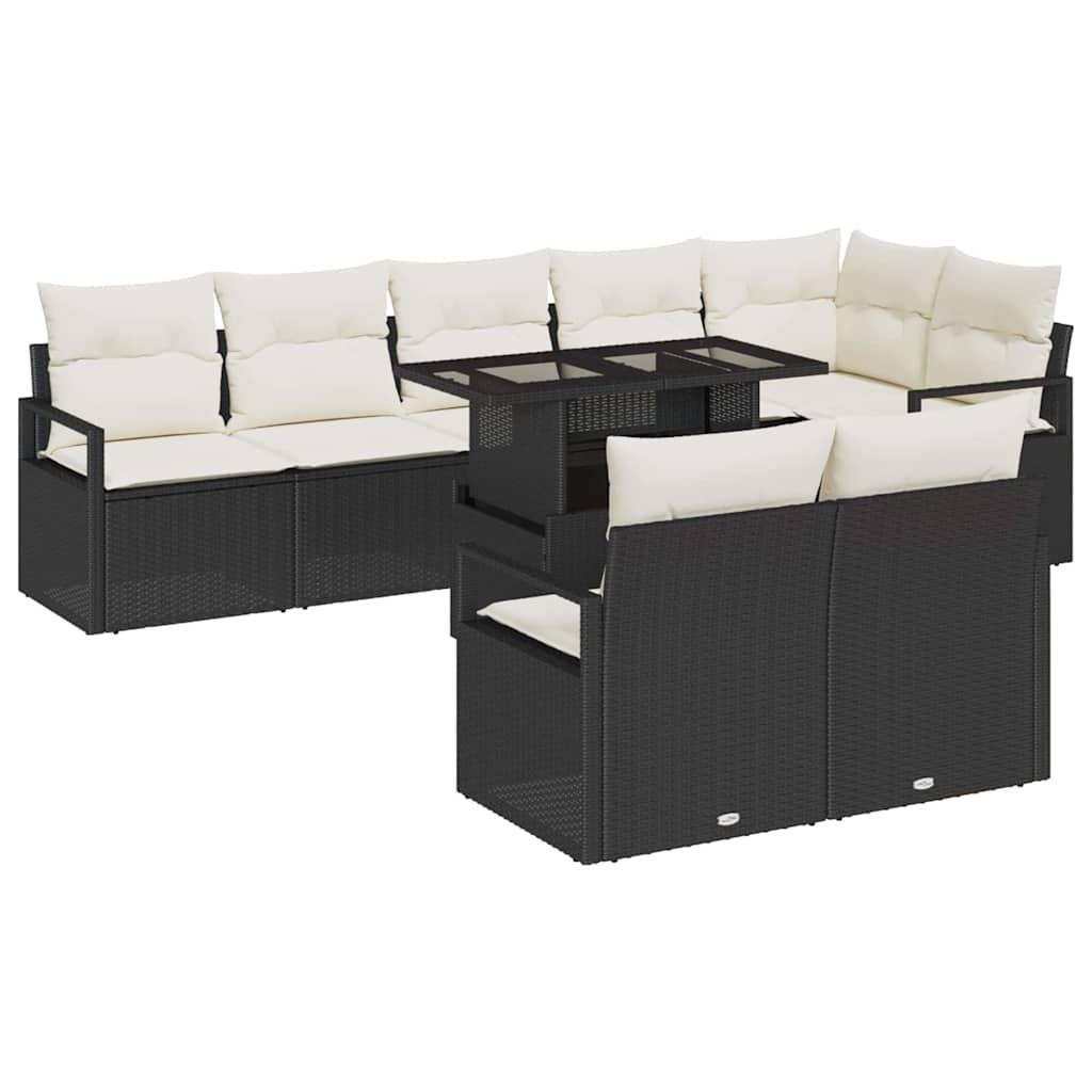 Conjunto de sofá de jardín 9 pcs Negro Poliratán
