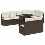 Conjunto de sofá de jardín 9 pcs Marrón Poliratán