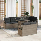 Conjunto de sofá de jardín con cojín 9 pcs Gris Poliratán