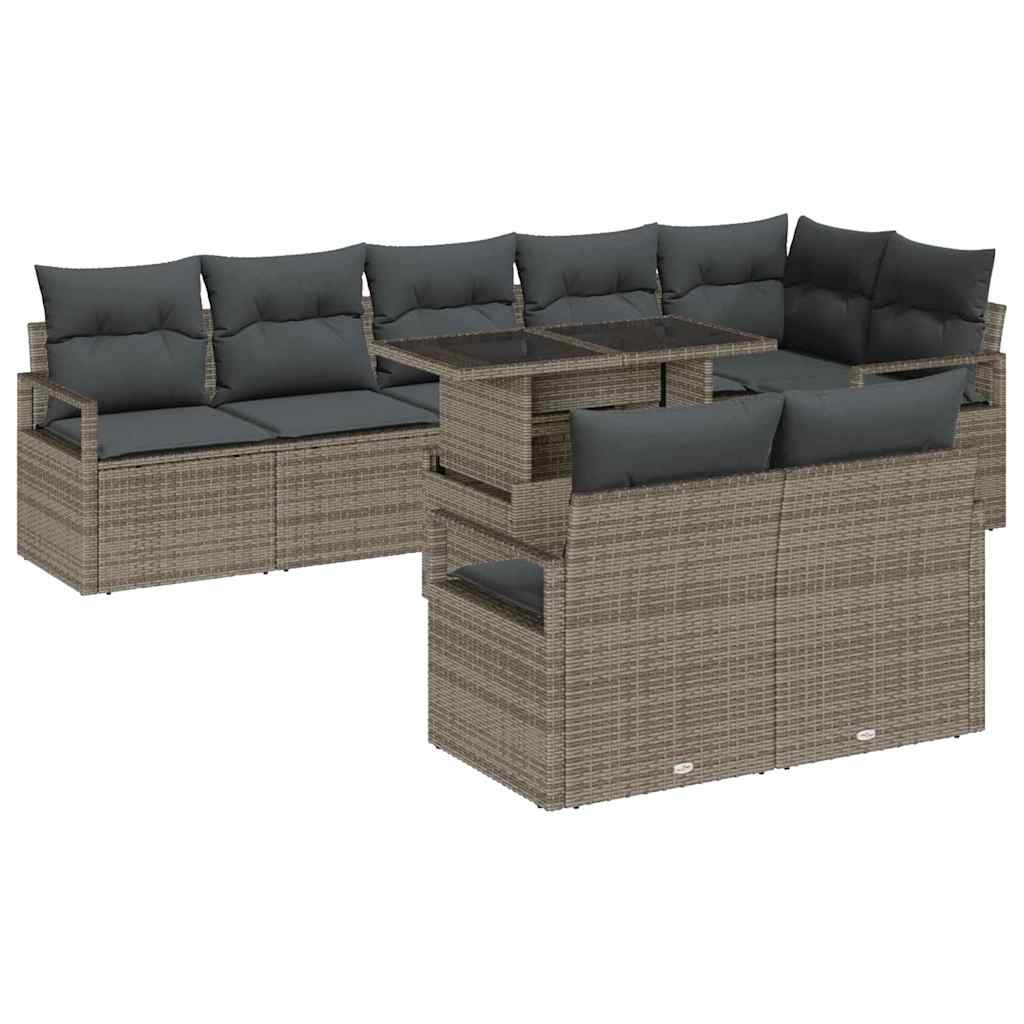 Conjunto de sofá de jardín con cojín 9 pcs Gris Poliratán