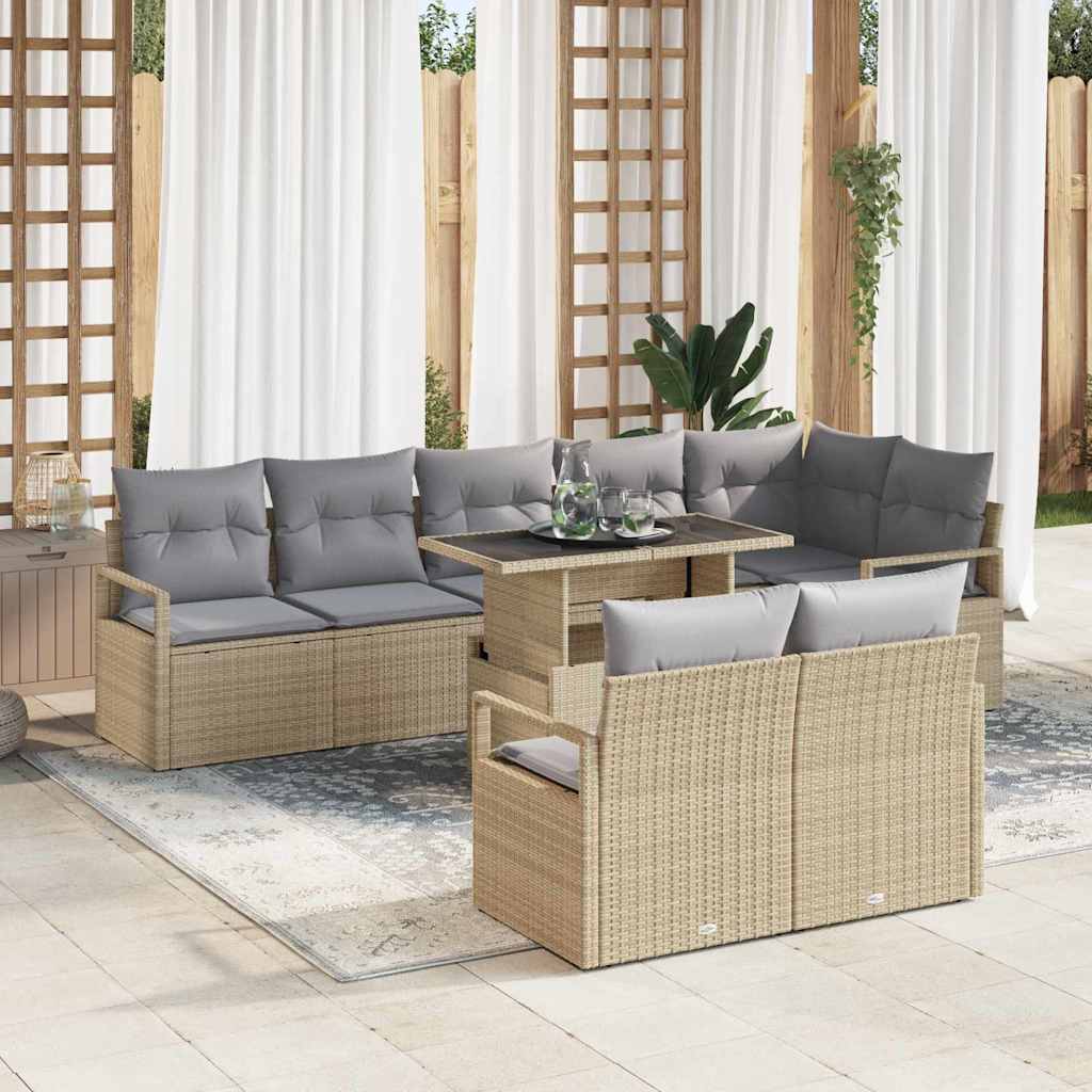 Conjunto de sofá de jardín 9 pcs Beige Poliratán