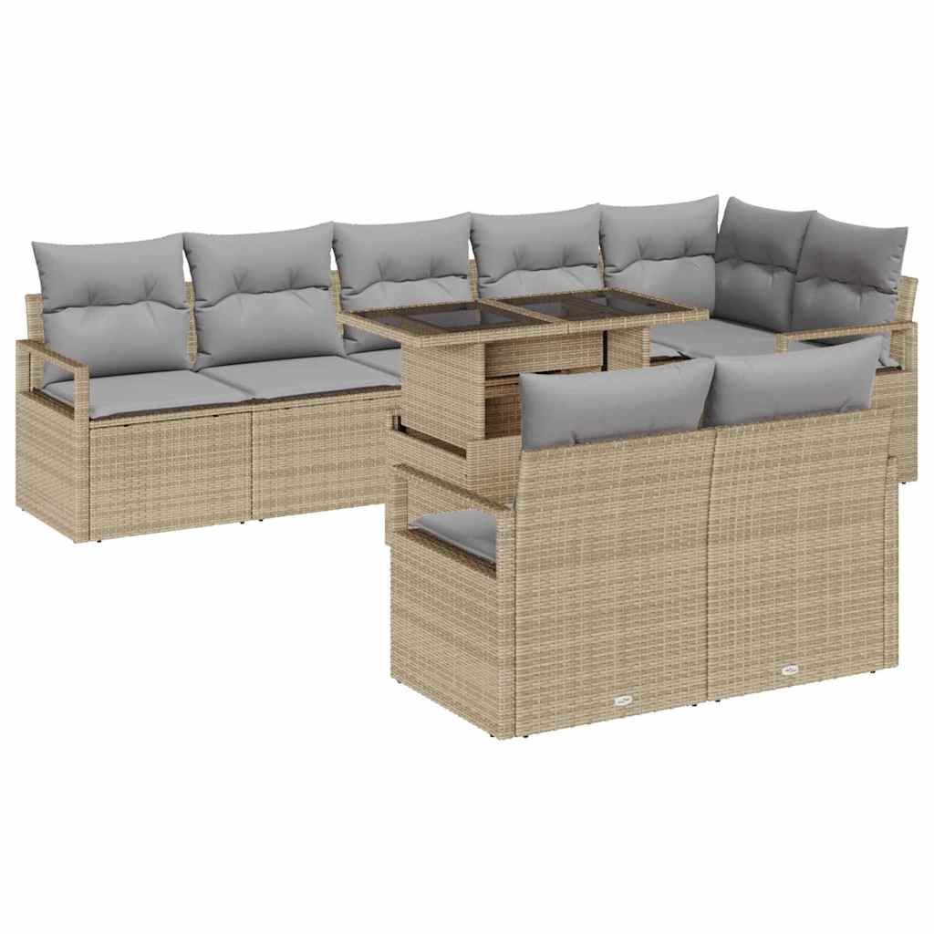 Conjunto de sofá de jardín 9 pcs Beige Poliratán