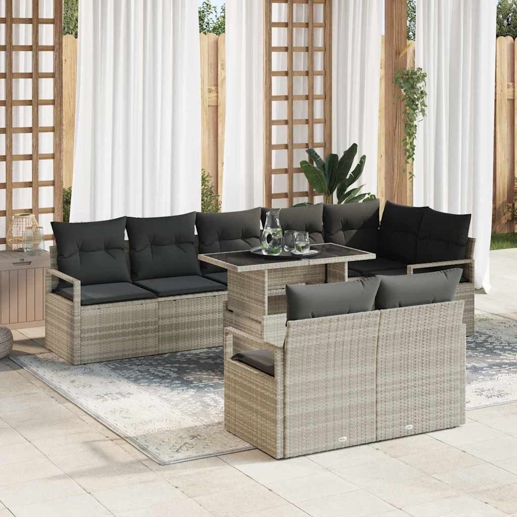 Conjunto de sofá de jardín 9 pcs Gris Claro Poliratán