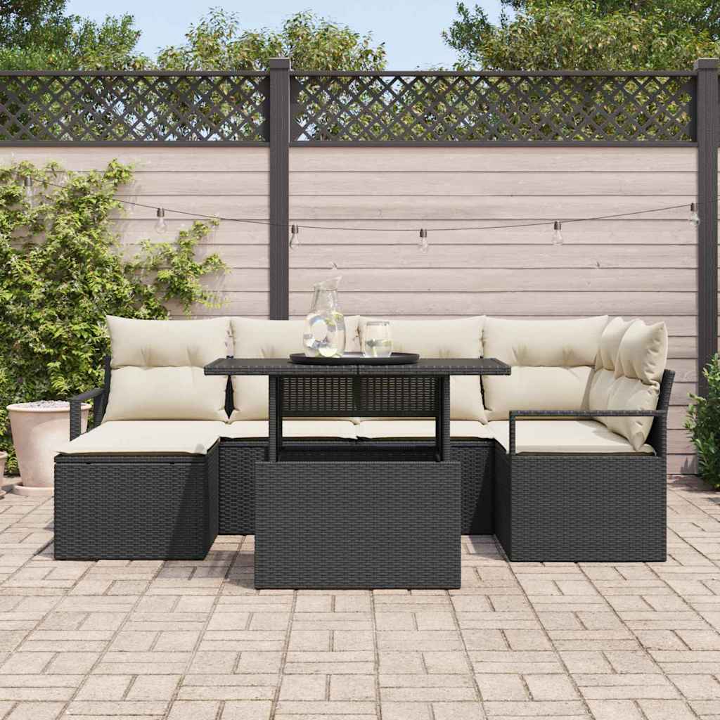 Conjunto de sofá de jardín 7 pcs Negro Poliratán