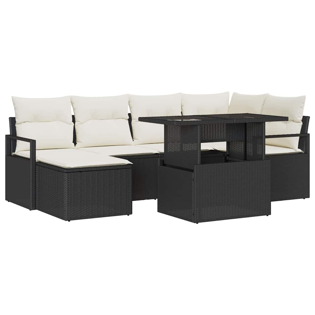Conjunto de sofá de jardín 7 pcs Negro Poliratán