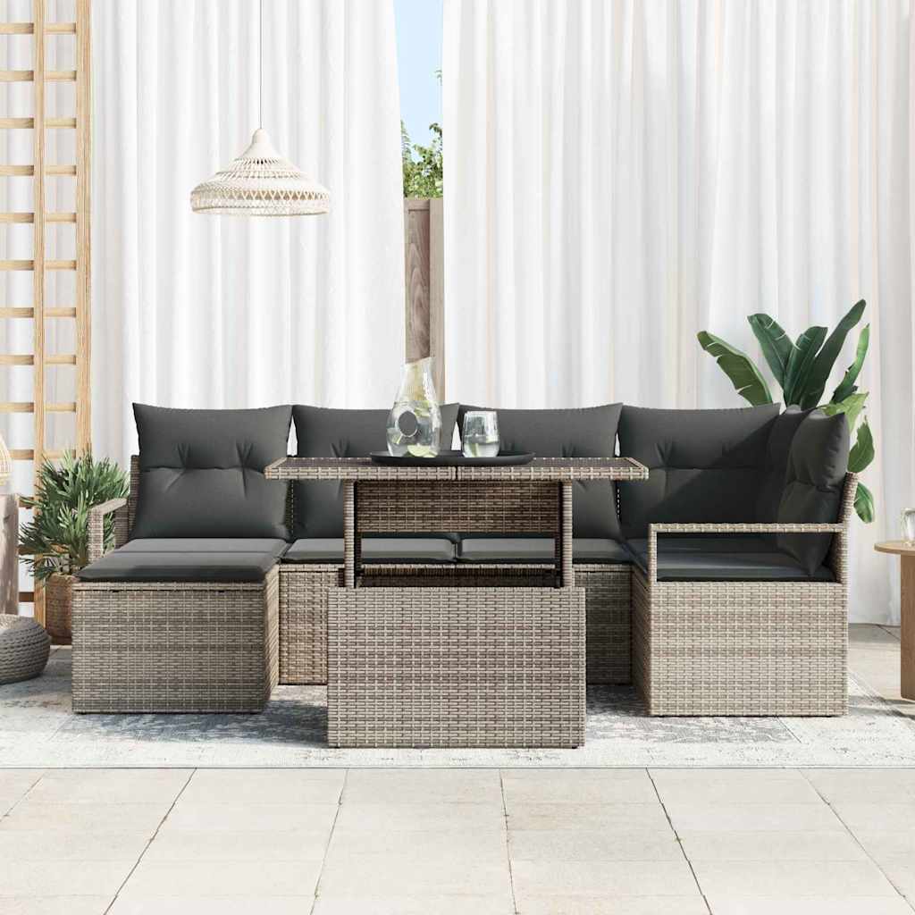Conjunto de sofá de jardín 7 pcs Gris Poliratán