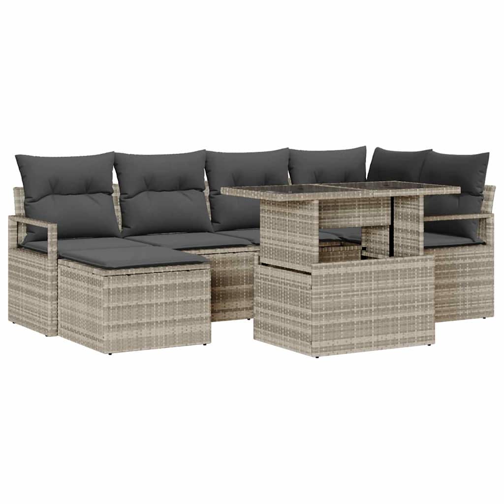 Conjunto de sofá de jardín con cojín 7 pcs Gris Claro Poliratán