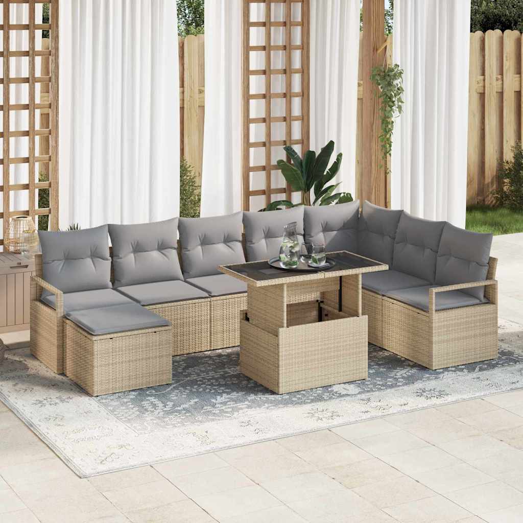 Conjunto de sofá de jardín 9 pcs Beige Poliratán