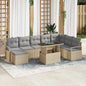 9-Piece Garden Sofa Set Beige Poly Rattan