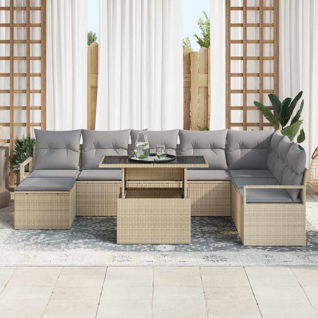 Conjunto de sofá de jardín 9 pcs Beige Poliratán
