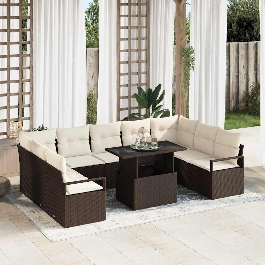 10-Piece Garden Sofa Set Beige Poly Rattan
