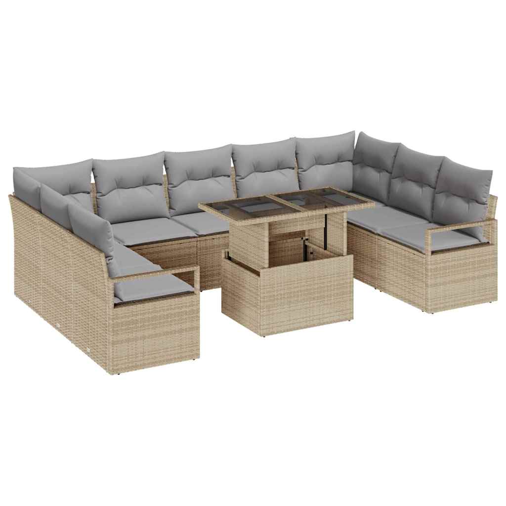 Conjunto de sofá de jardín 10 pcs Beige Poliratán