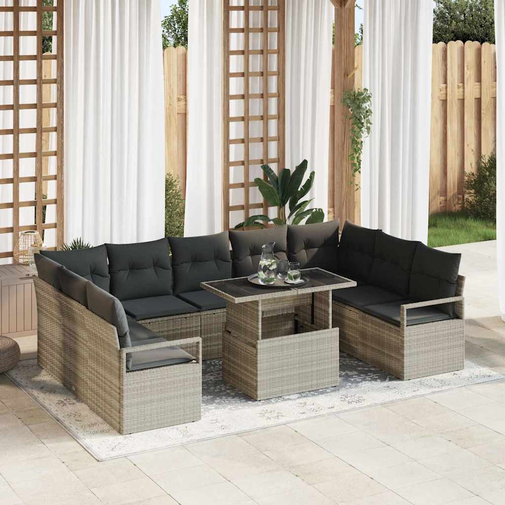 Conjunto de sofá de jardín 10 pcs Beige Poliratán