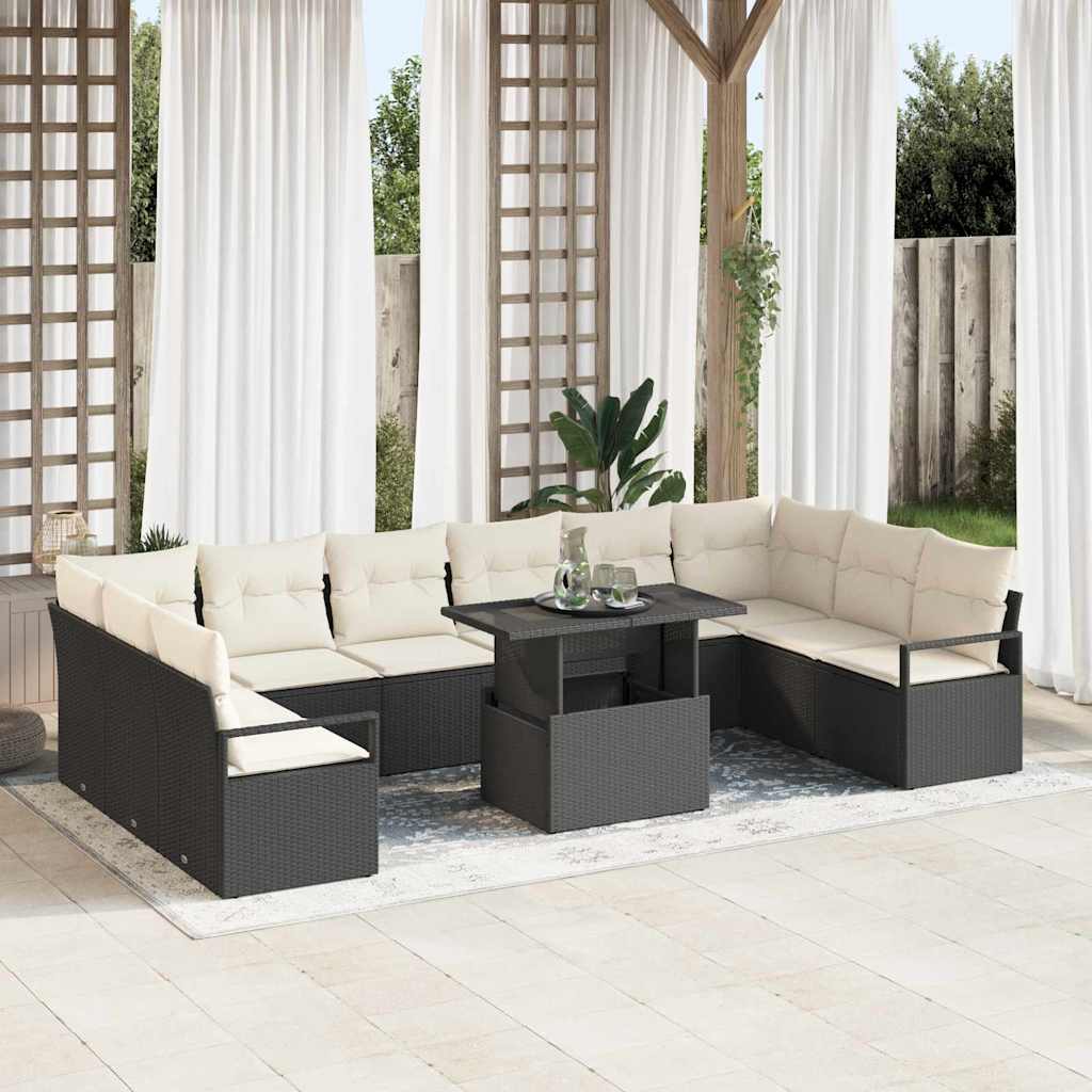 Conjunto de sofá de jardín 11 pcs Beige ratán sintético