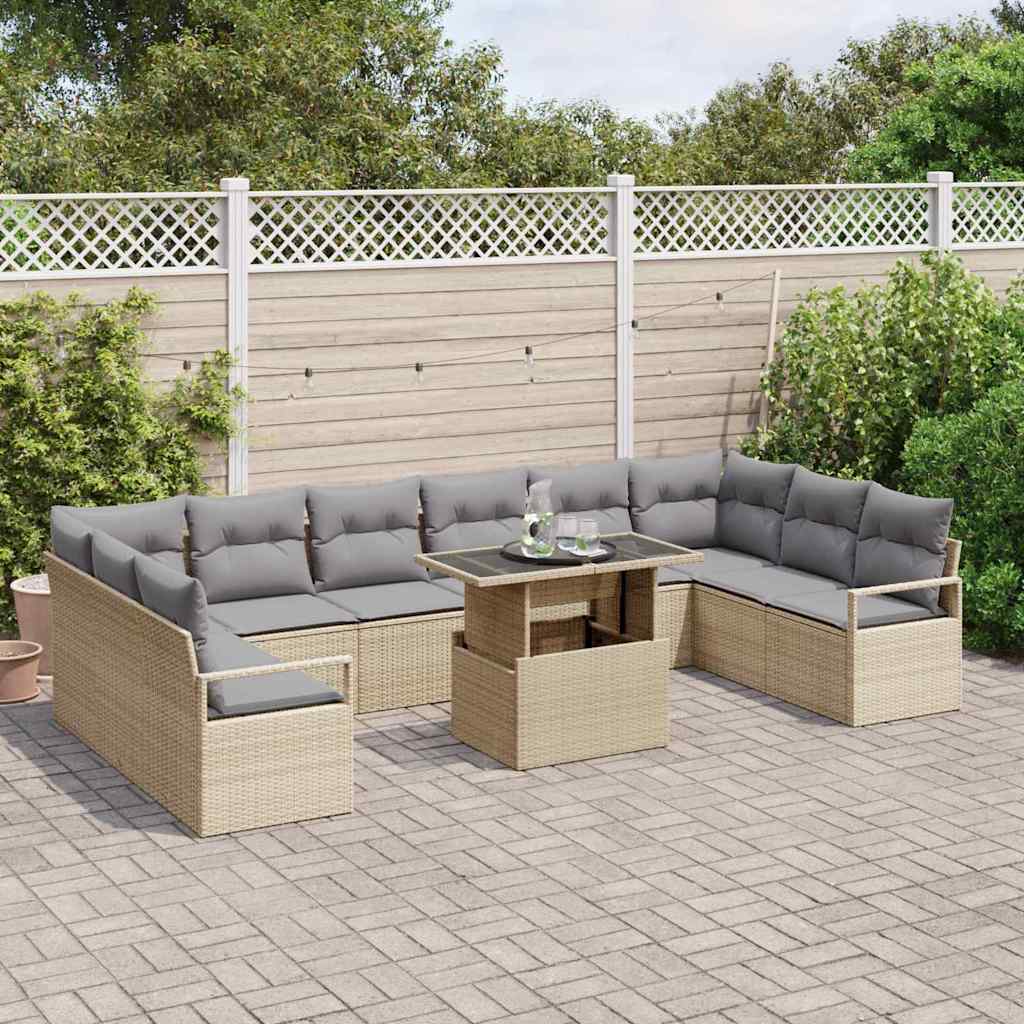 Conjunto de sofá de jardín 11 pcs Beige ratán sintético