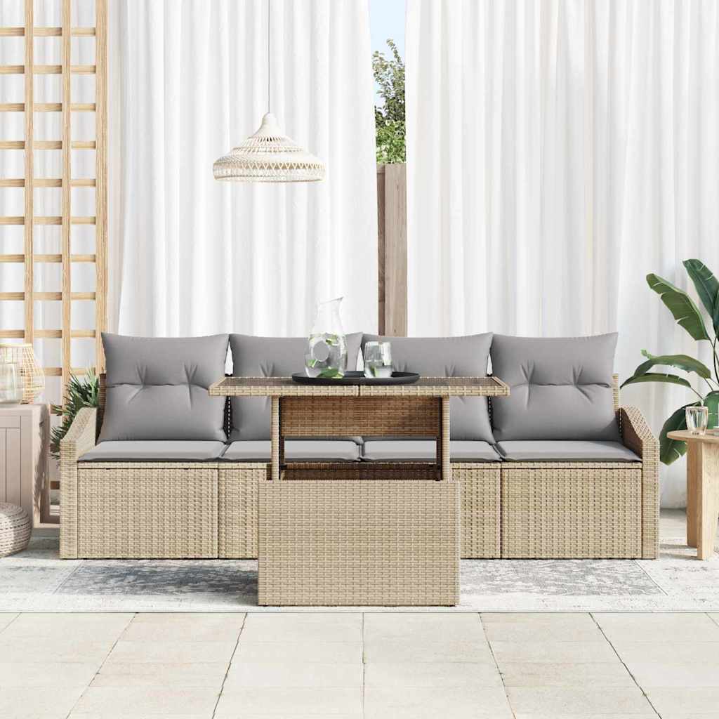 Conjunto de sofá de jardín 5 pcs Beige Poliratán