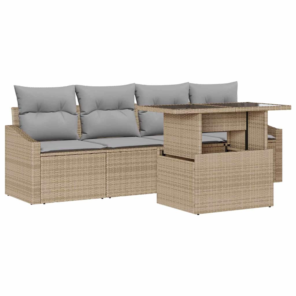 Conjunto de sofá de jardín 5 pcs Beige Poliratán
